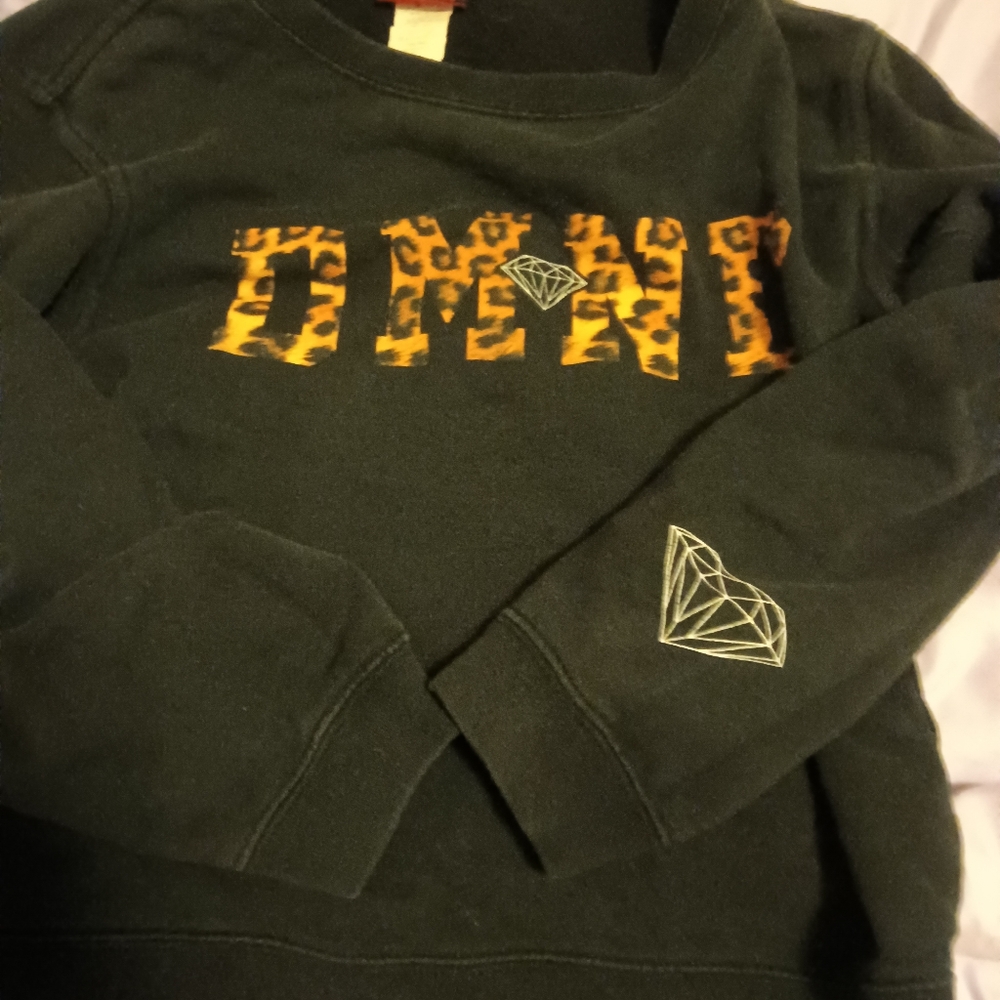 Diamond Supply Co. Black with cheetah print Crew next sweater Cropped size Small